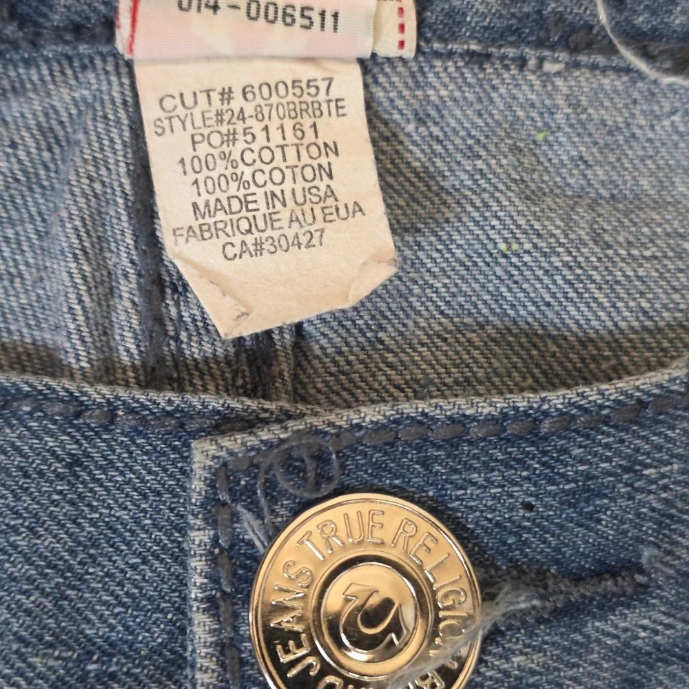 True Religion Joey Super T Flap Pocket Jeans Mens 38X34 Blue Denim Straight USA